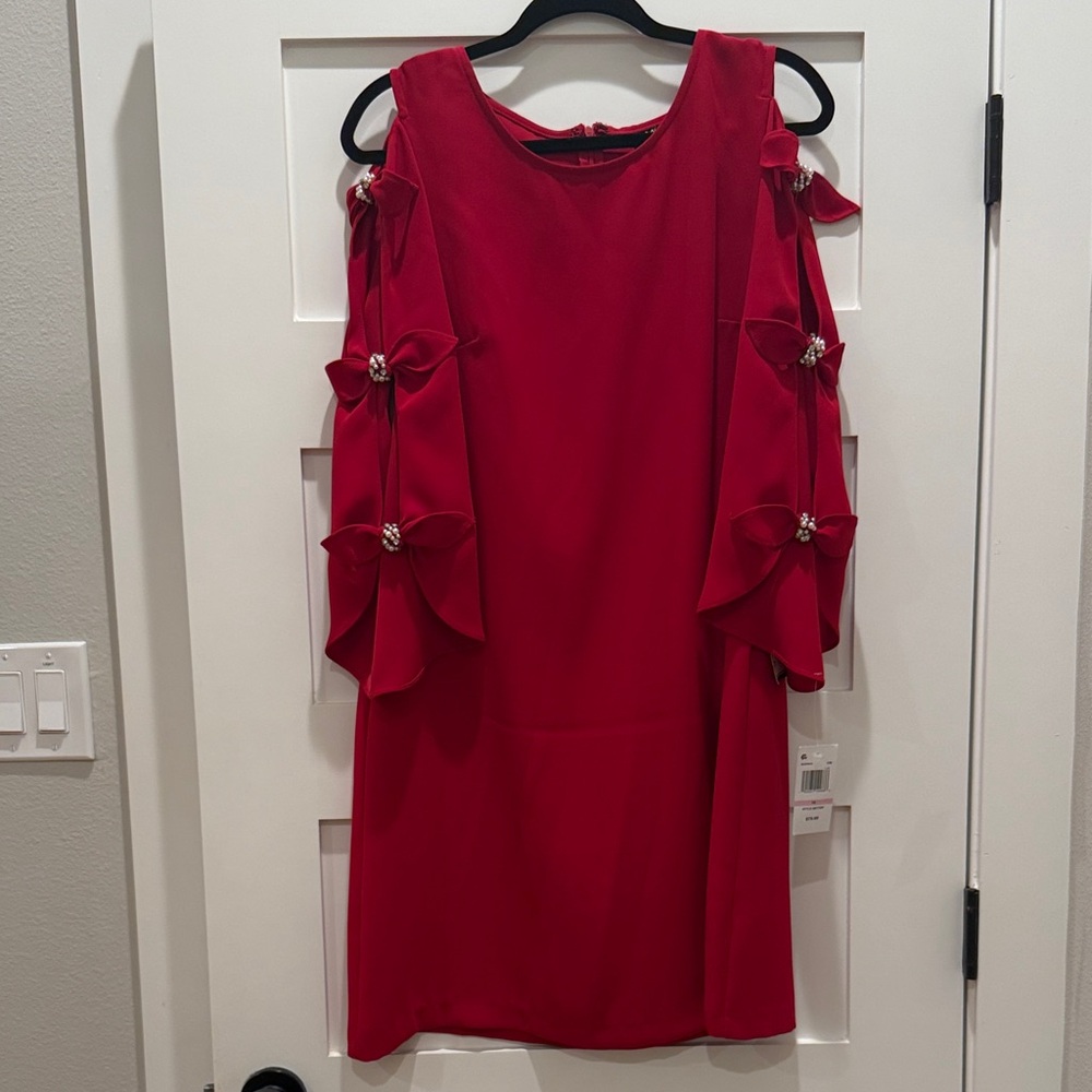 MSK Red Cold Shoulder Dress with Bows